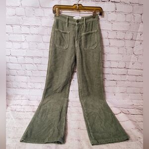 Reformation Corduroy Wide Leg Alyssa High Rise Olive Pants 24